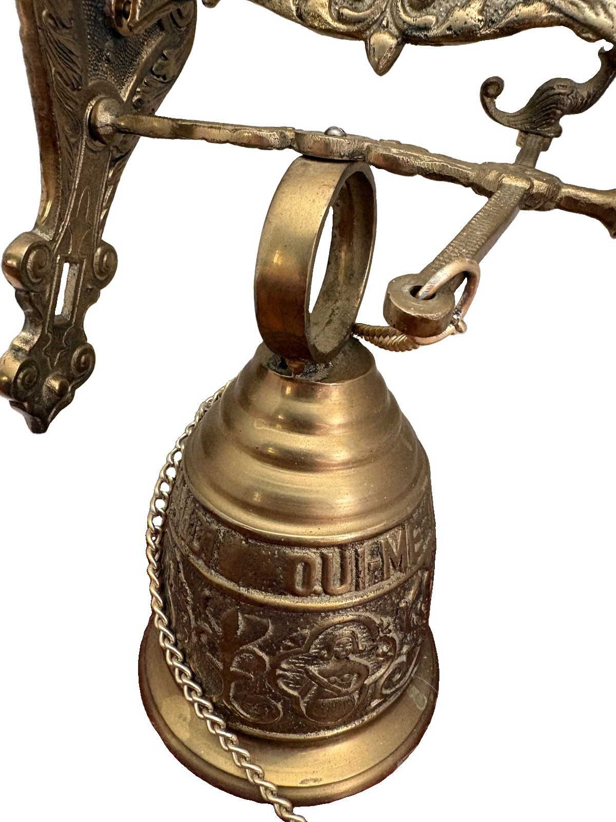 Antique Brass Monastery Church Angel Wall Hanging Door Bell 16.5” Tall