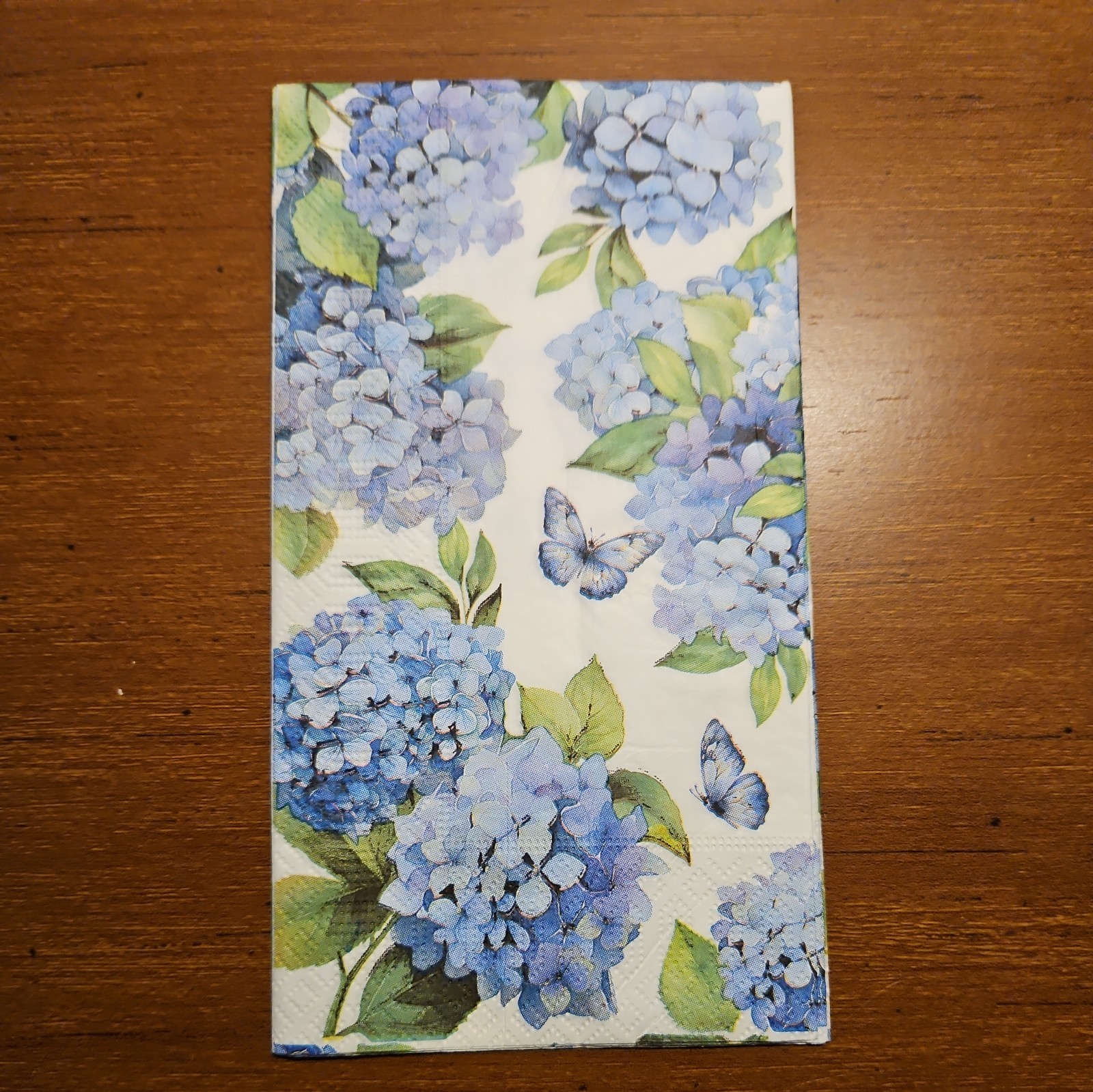 Two Single Dinner Napkins for Decoupage, Blue Hydrangeas, 8 x 4.3 inches folded