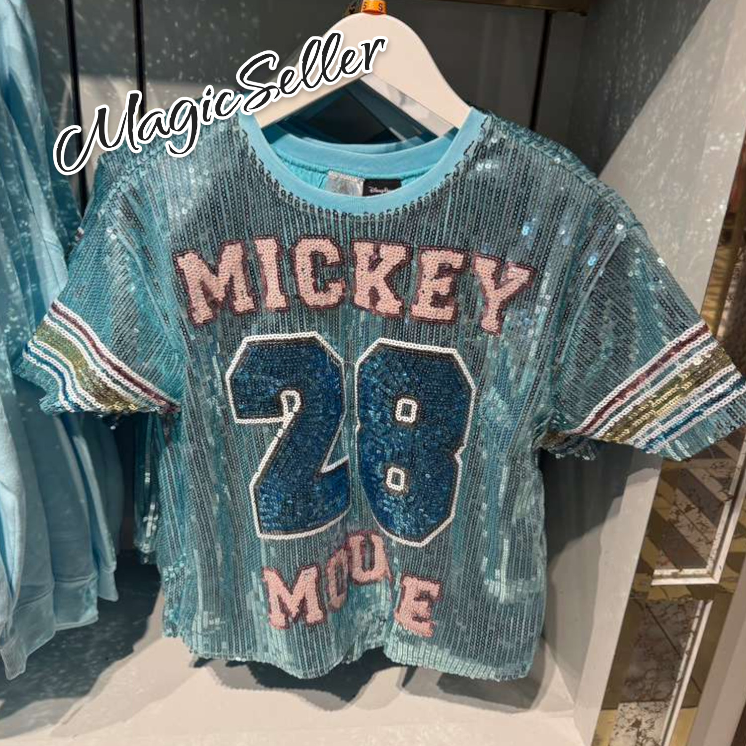 Sequined Mickey Mouse Balloons 28 Walt Disney World T Shirt Size L New