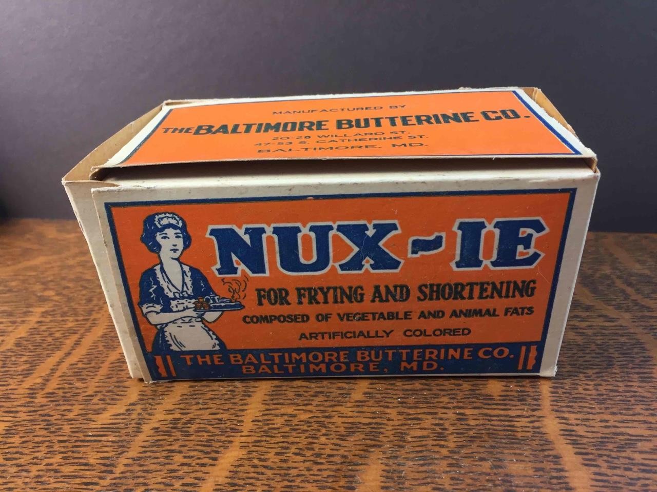 Vintage Nux-ie Shortening Box Baltimore Butterine Co. Maryland Advertising Empty