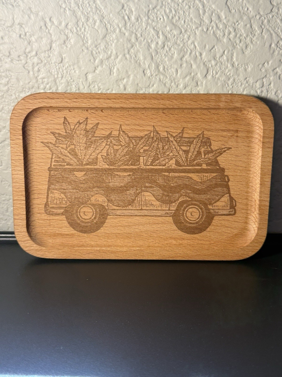 natural beech wood tray etched rolling hemp bus / vanlife