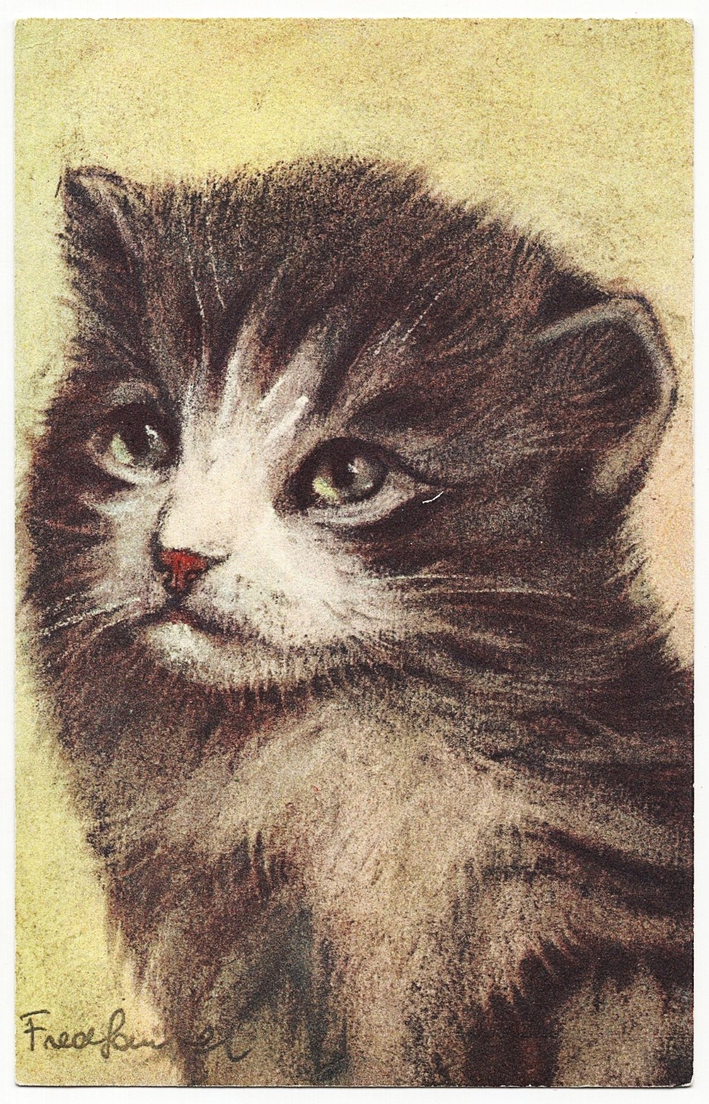 artist signed Cat 1940s postcard