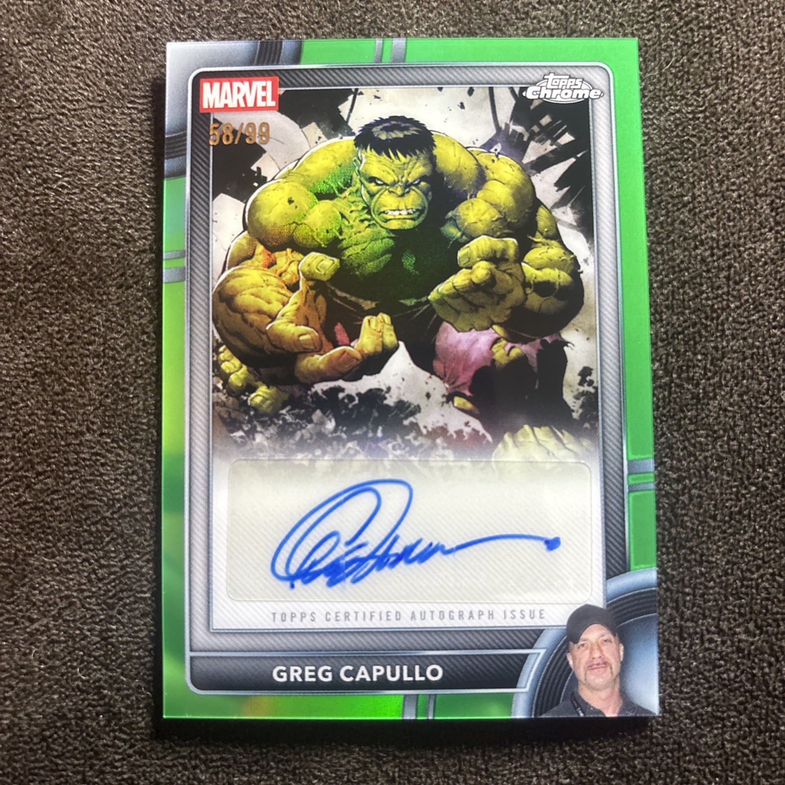 2026 Topps Chrome Marvel INCREDIBLE HULK GREEN /99 Color Match Greg Capullo Auto