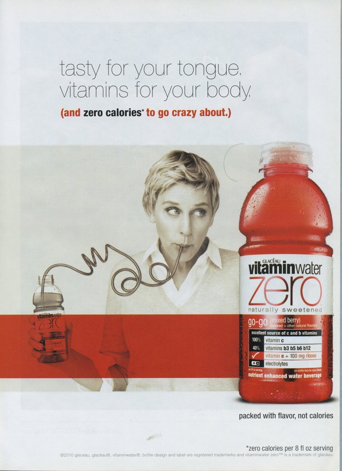 2010 Vintage Magazine Page Ad Ellen DeGeneres for Vitamin Water Zero