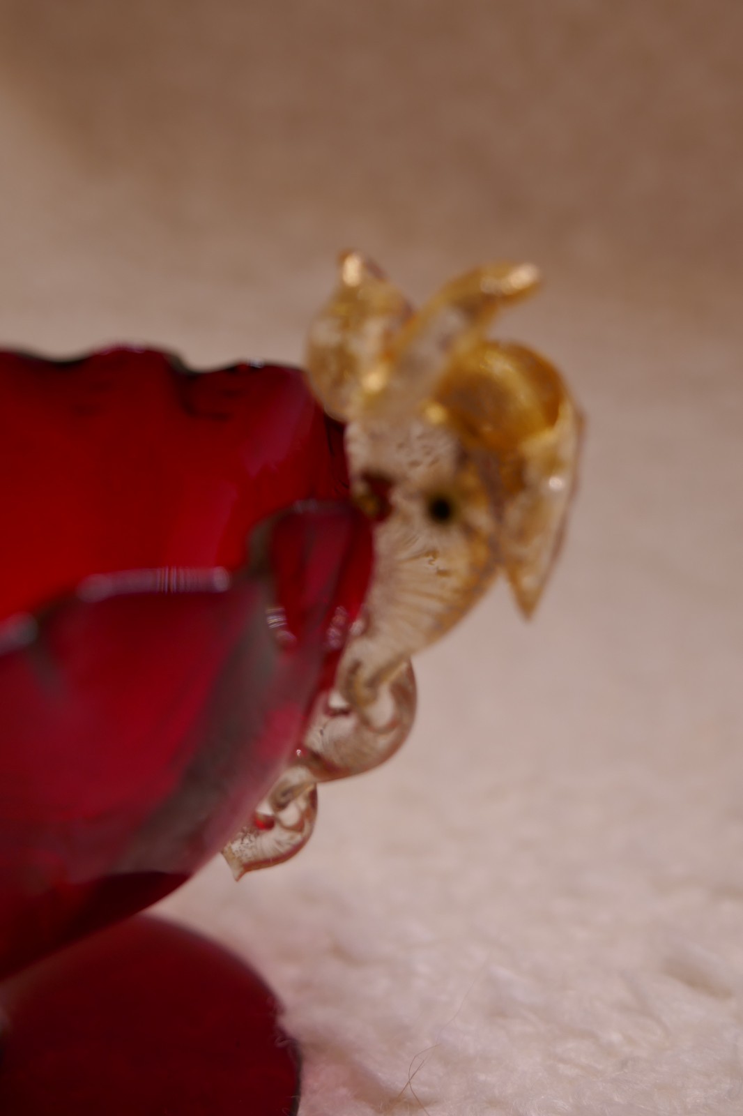 Vtg Pair of Venetian Salviati Ruby Red & Dolphin Handled Glass Salt Cellars