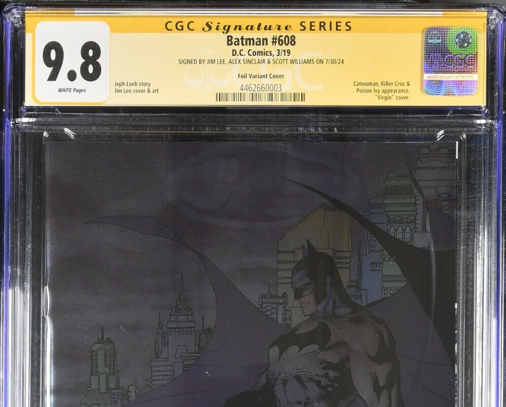 BATMAN #608 FOIL COVER CGC 9.8 SS SIGNED BY JIM LEE SCOTT WILLIAMS ALEX SINCLAIR