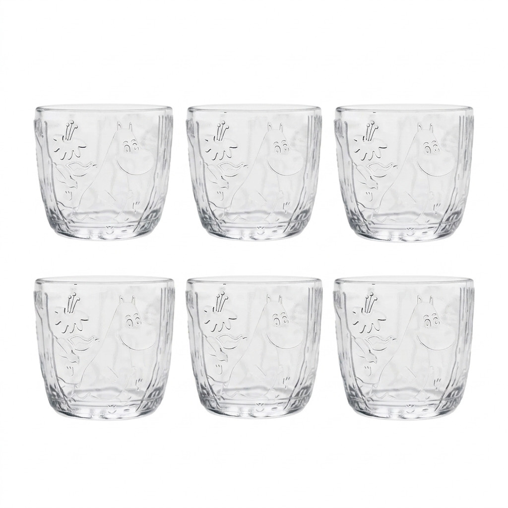 MOOMIN ARABIA – Mystical Forest CLEAR 9.9oz GLASS TUMBLER – SET of 6