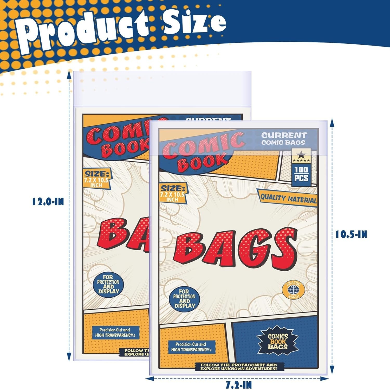 Reusable Comic Book Sleeves – 100 Pack of Acid-Free Clear Bags 7.2 x 10.5 Inches