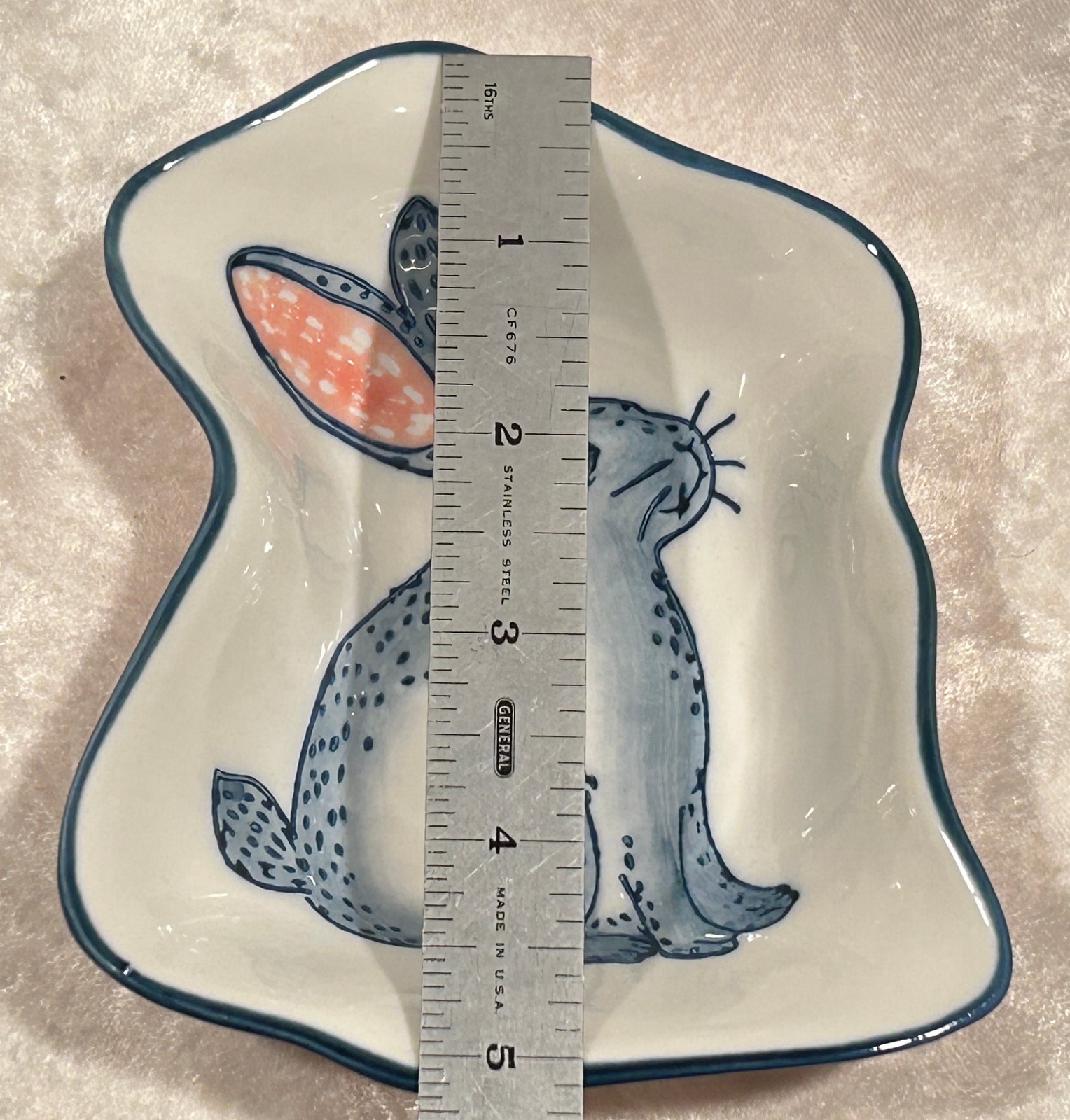 World Market Rabbit / Bunny Trinket Dish, Handpainted, 5″