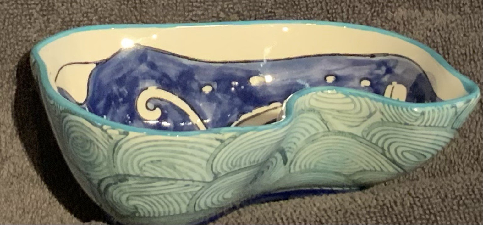 Anthropology Hand Painted Ceramic Elephant 6.25”L x 4.25”W x 1.75”H Trinket Dish
