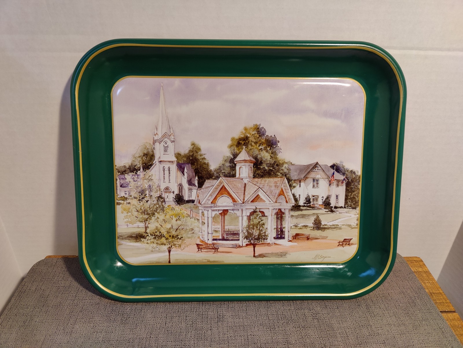 Aurora Historical Society Metal Serving Tray Signed by M Boyser 13 x 10