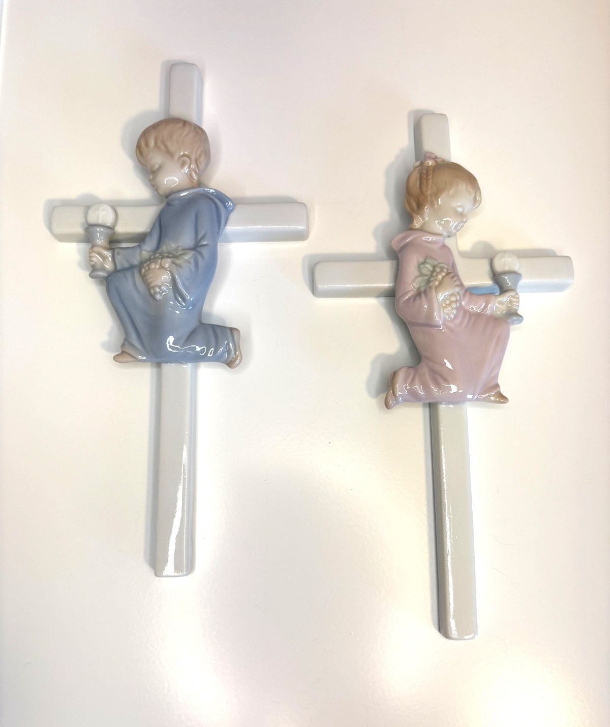 RR Roman Valencia Collection VTG Porcelain Communion Boy & Girl w/ Crosses-Japan
