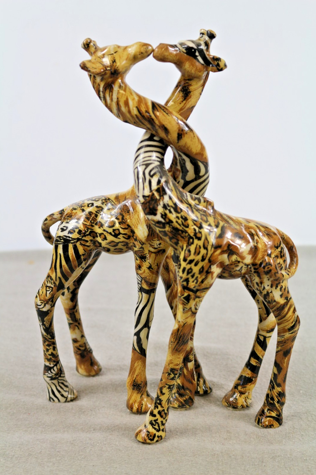 La Via Kissing Giraffes Set of 2 Decoupage Patchwork Safari 9.5″ Tall Figure