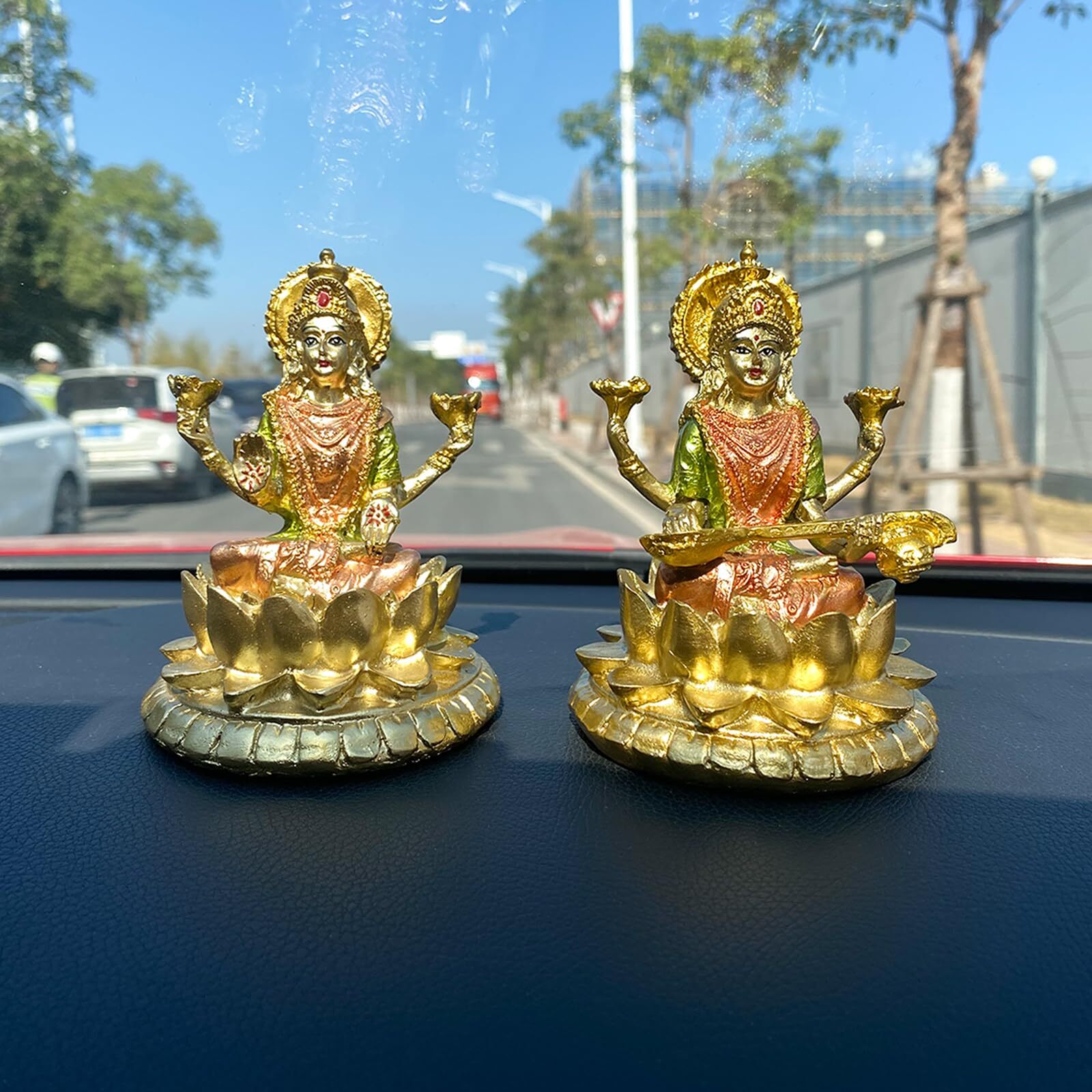 Hindu Goddess Lord Laxmi Statue – 4.4″ H Gold Indian God Lakshmi Figurine for…