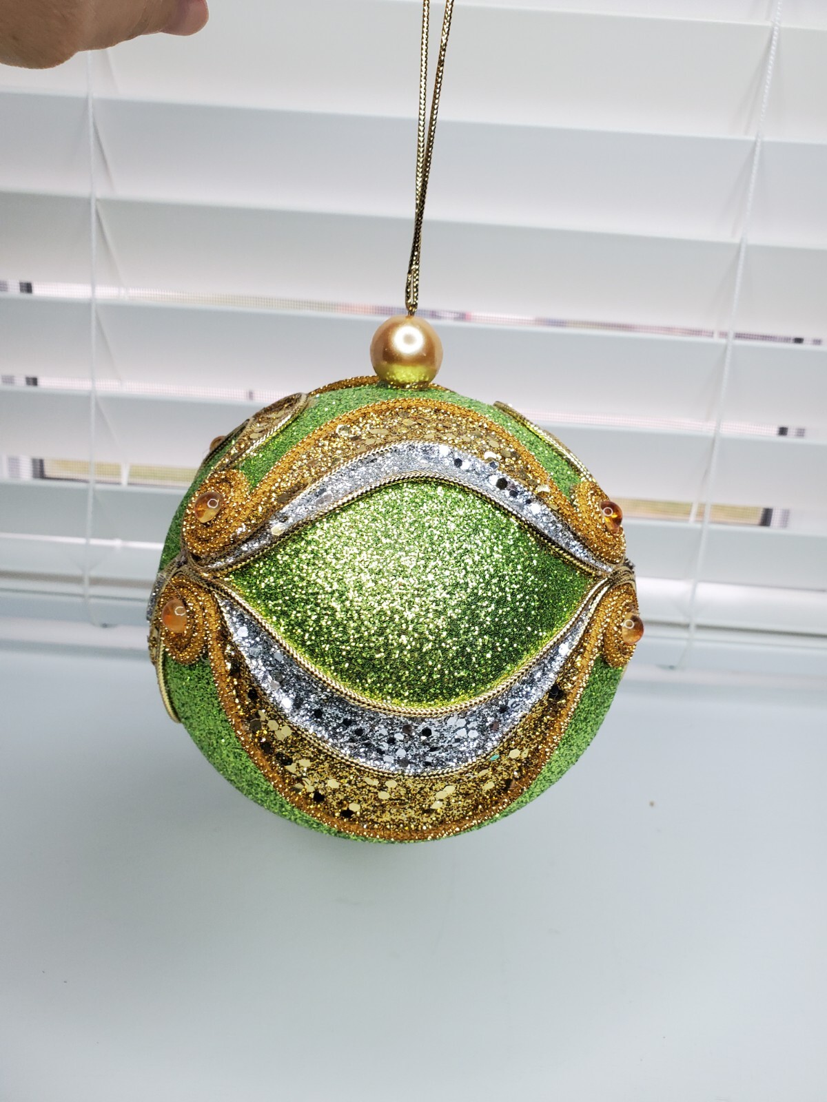 Large green Glitter OrnamentGold And Silver Christmas Ornament Giant Sparkly