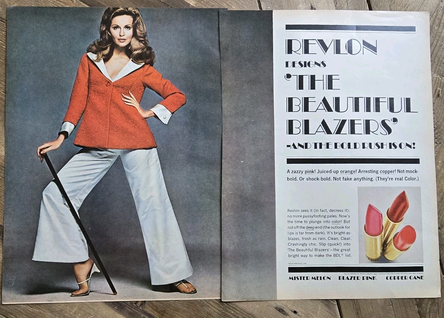 1967 Revlon The Beautiful Blazers Lipsticks Cosmetics 2 Page Vintage Ad