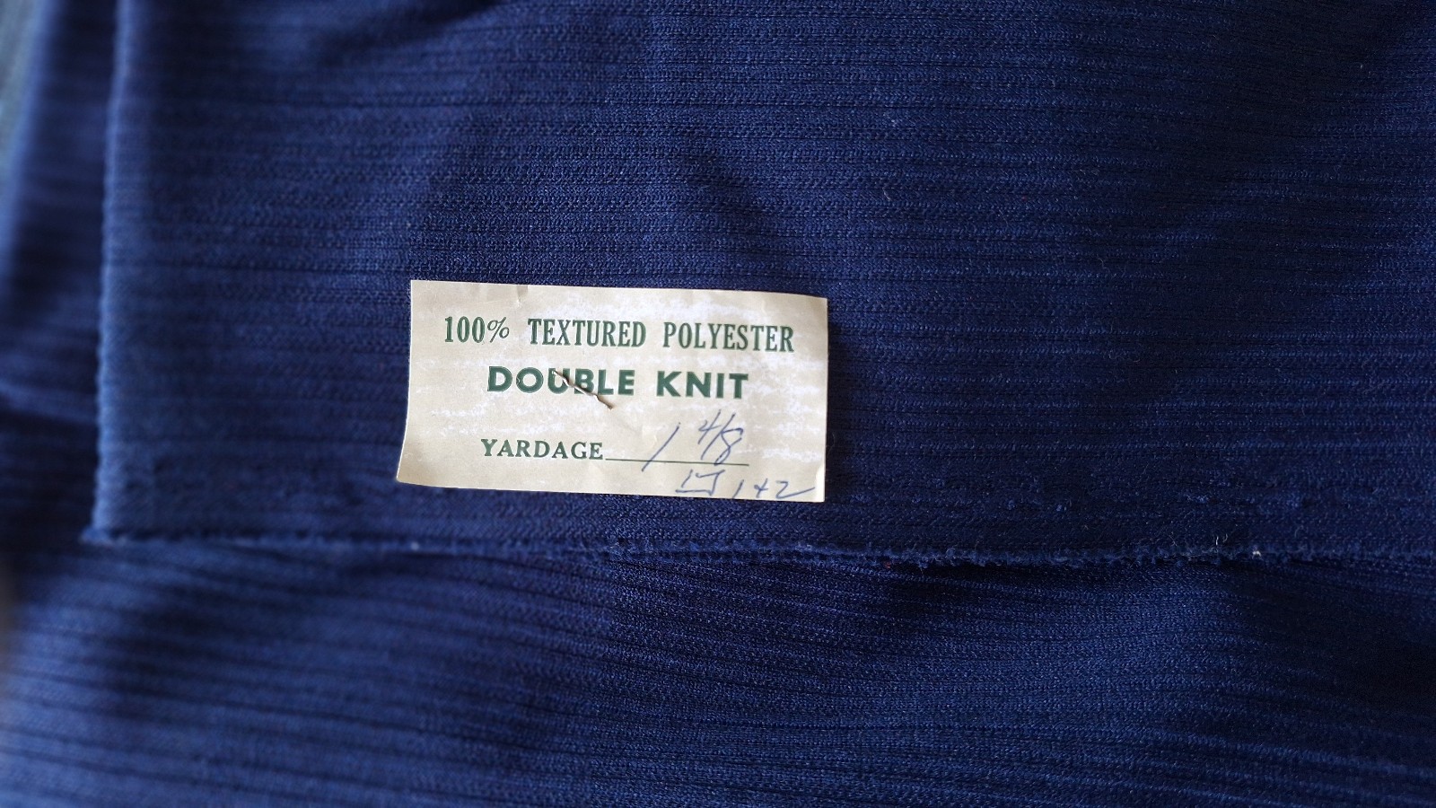 Vintage 100% Textured Double Knit Polyester Navy Blue Fabric 1.5yd x 60″