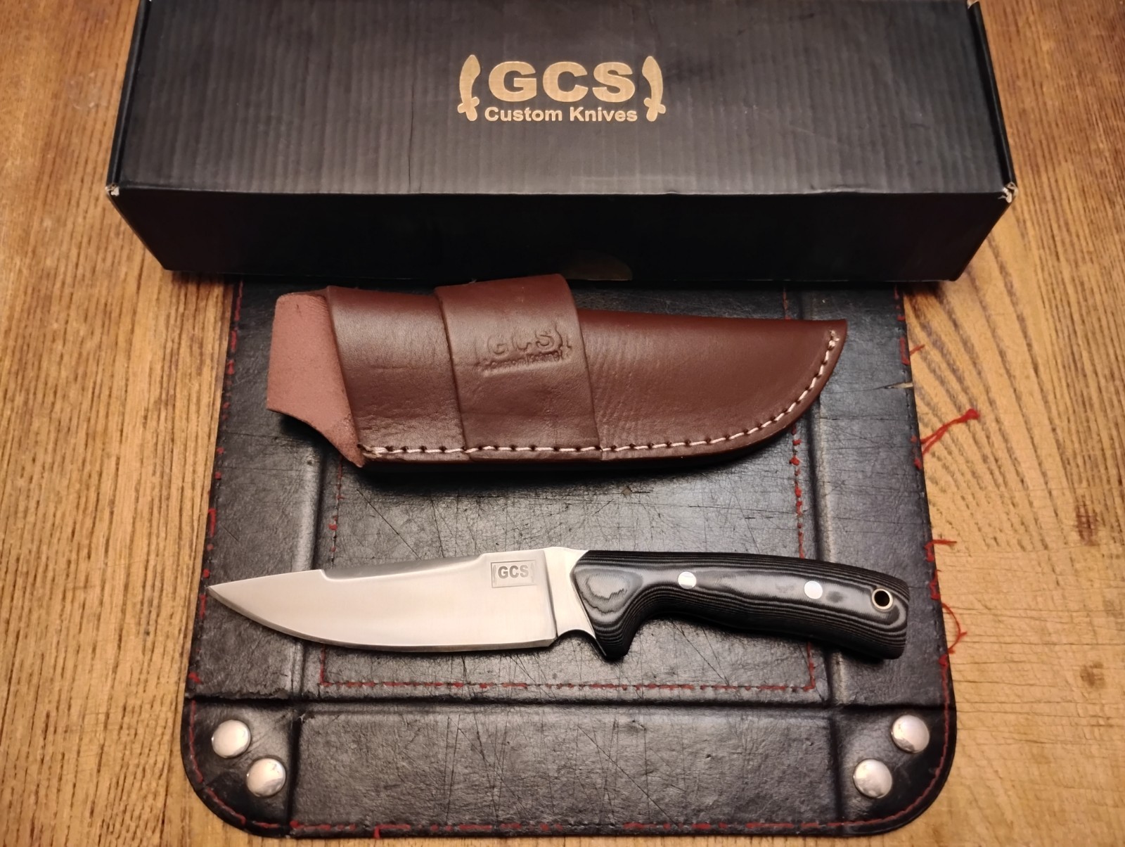GCS Custom Fixed Blade Knife 4.625″ D2 Blade Micarta Handle Leather Sheath USA
