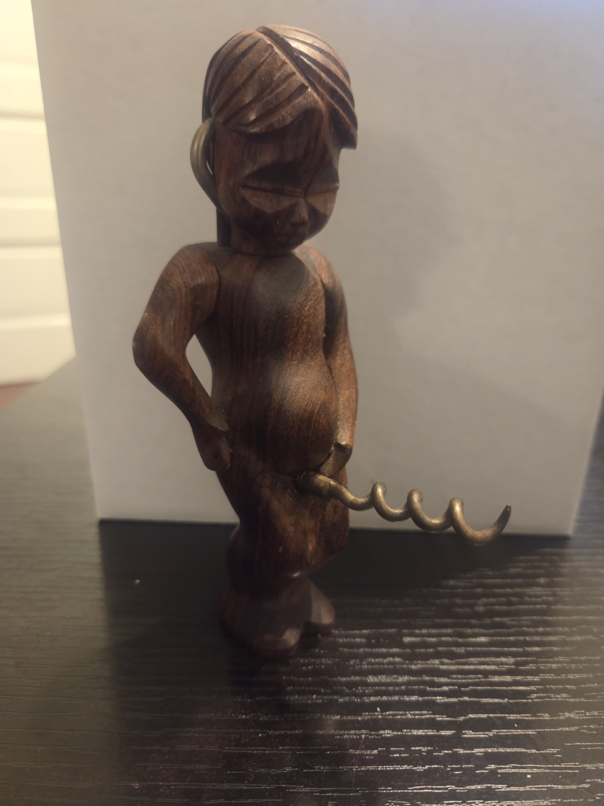 Vintage Collectible Wooden Hand Carved “Boy Peeing” Corkscrew & Bottle Opener
