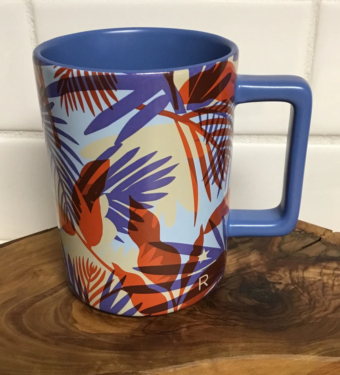 Starbucks Reserve Tropical Coffee Mug Palm Print Fauna Blue Multicolor 12 oz