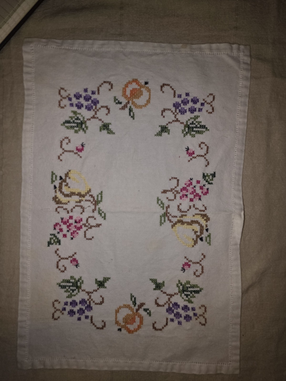 Vintage Counted Cross Stitch Doily. 10.5″ X 15.5 ” Floral. 07175PR