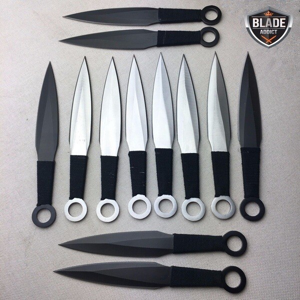 12PC Ninja Tactical Combat Ninjutsu Kunai Fixed Blade Throwing Knife Knives Set
