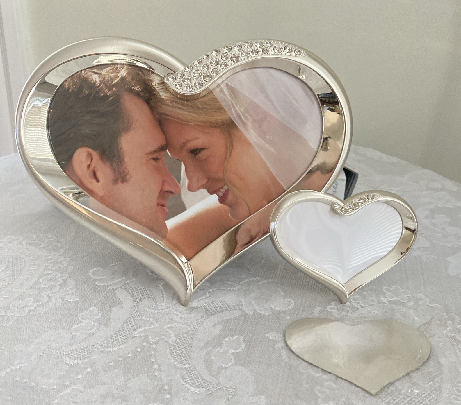 Things Remembered Silver Heart Anniversary Wedding Picture Frame W/ Rhinestones