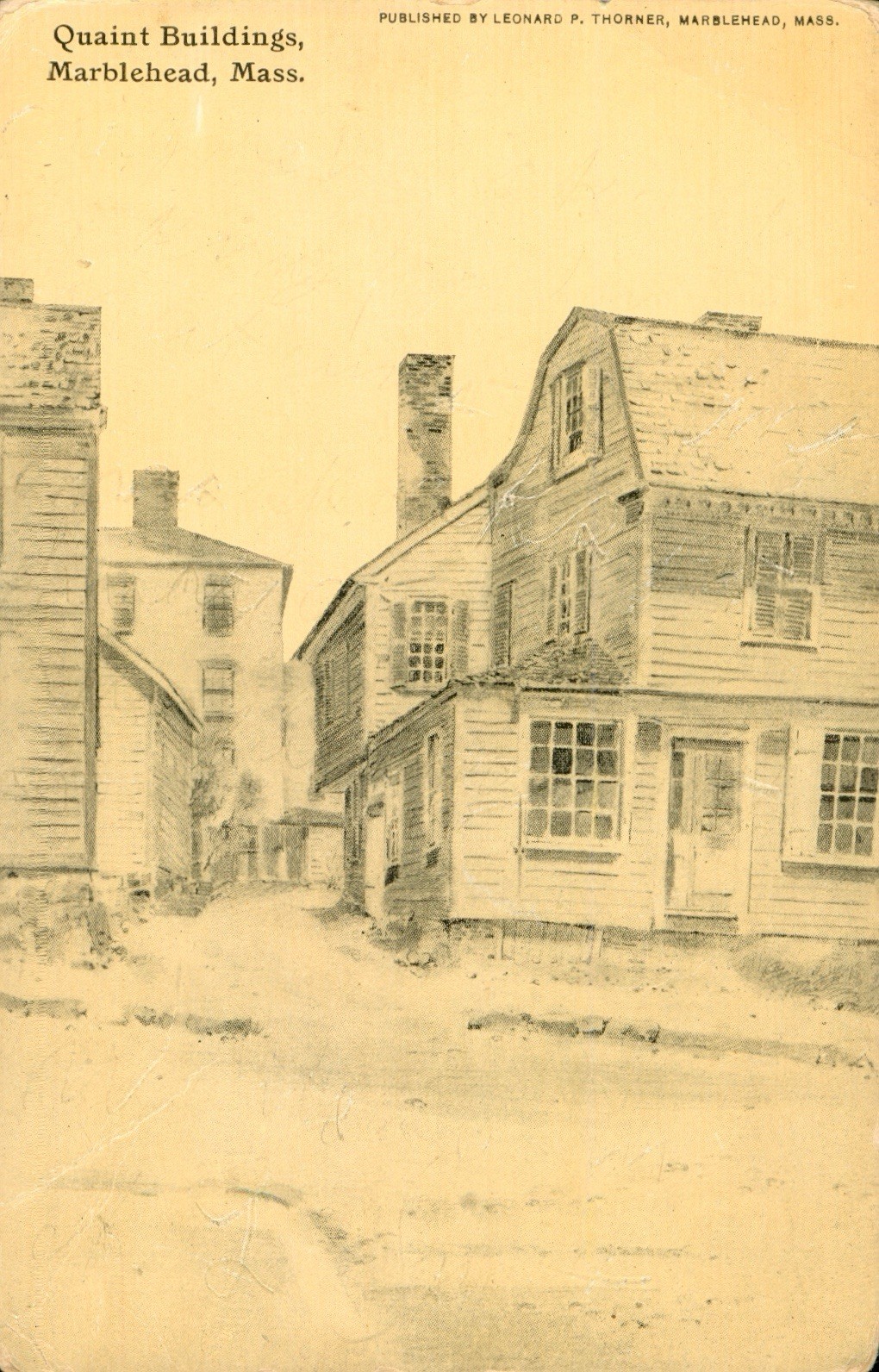 Marblehead, Mass. ‘Quaint Buildings’ Postcard Antique 1912 Artists Sketch N