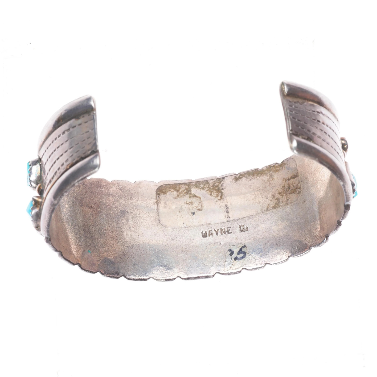 7.5″ Vintage Wayne Cheama Zuni sterling silver 2 row turquoise cuff bracelet