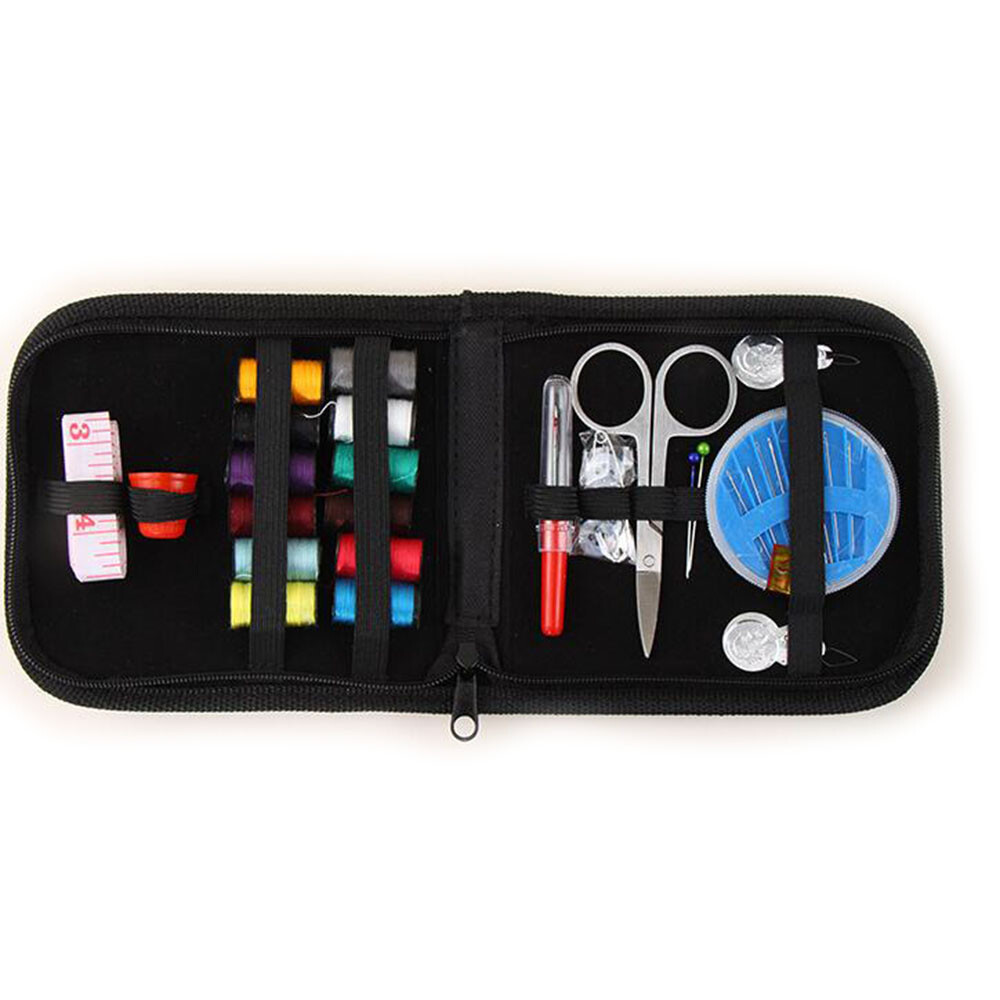 Mini Travel Sewing Kit Case Set Pocket Style Home Needle Thread Scissors Black