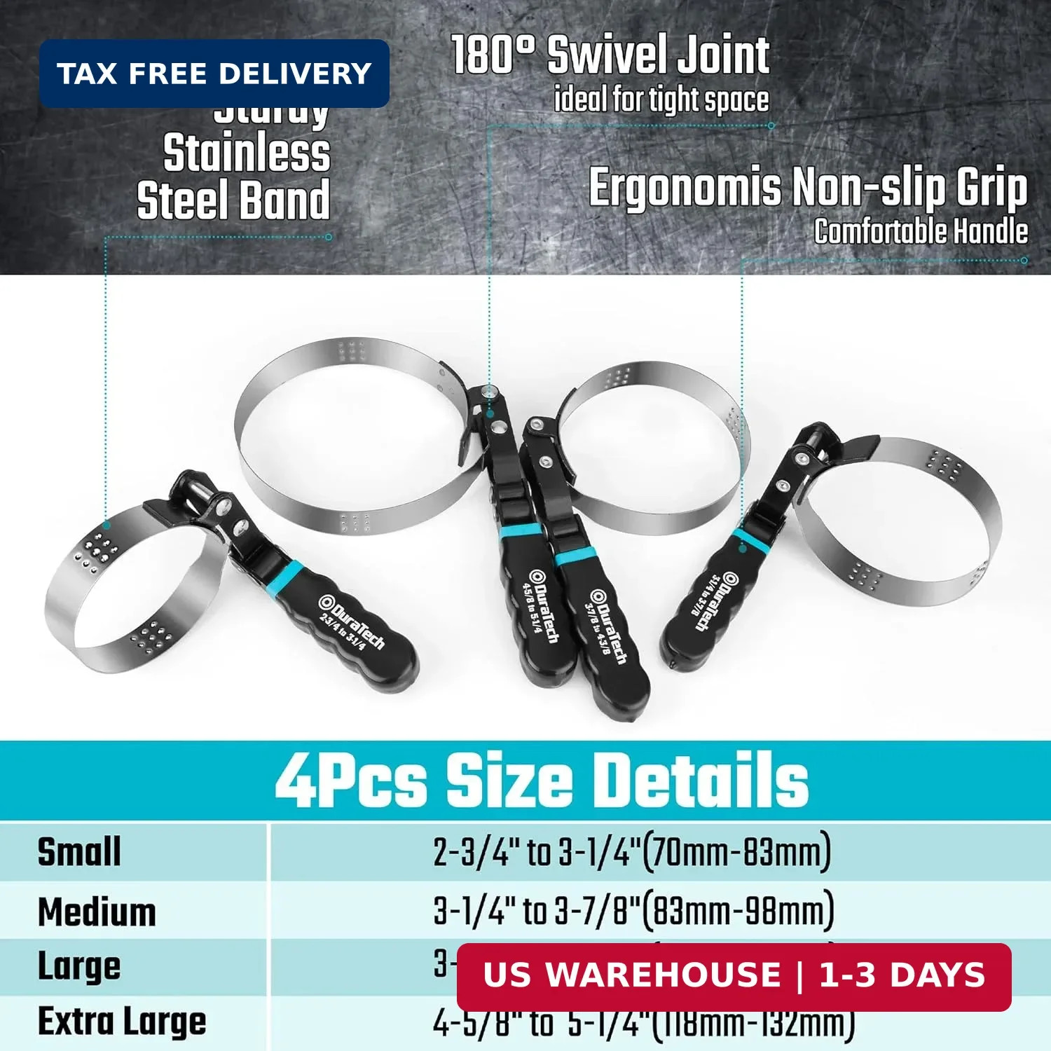 DURATECH 8-Piece Oil Filter Swivel Wrench Set, Wrenches Cover 2-3/4″ to 5-1/4″,