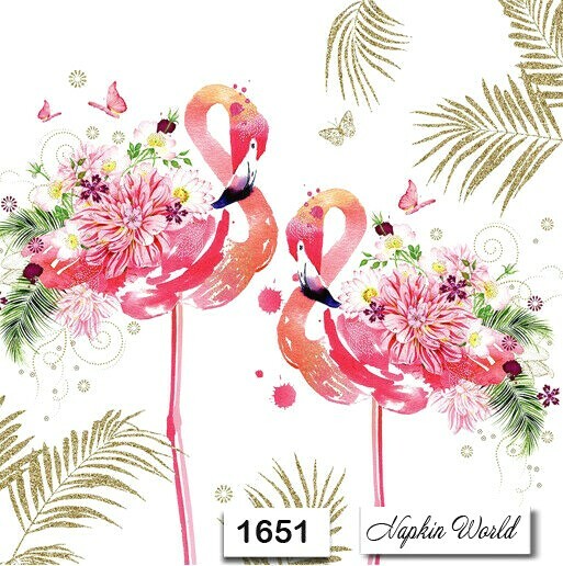 (1651) TWO Individual Paper Luncheon Decoupage Napkins – FLORAL FLAMINGOS BIRDS