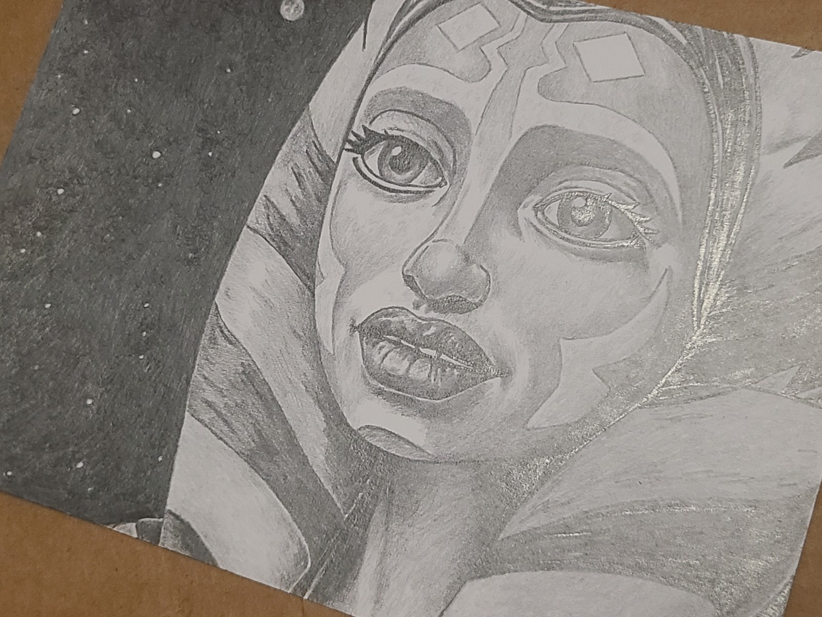 Ahsoka Tano Graphite Pencil Sketch Card Art 5×7 inches.
