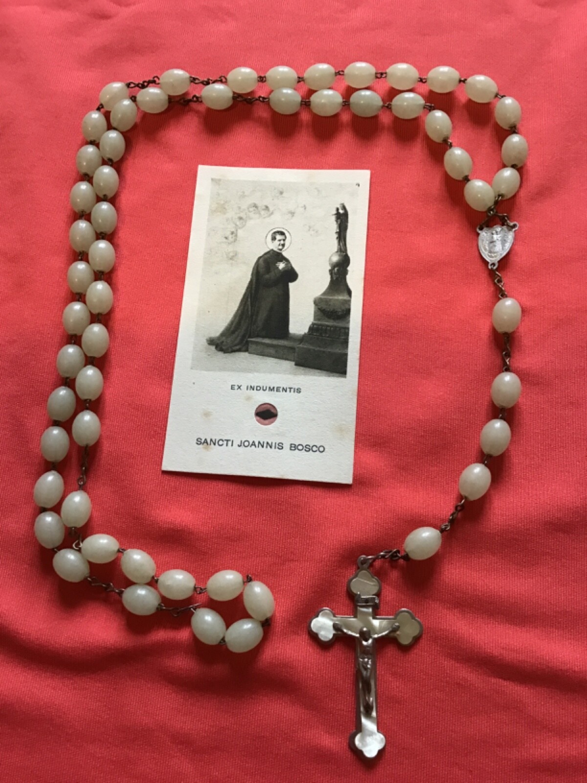 Relic of John Don Bosco from the clothes + 1 rosary mother of pearls Altötting