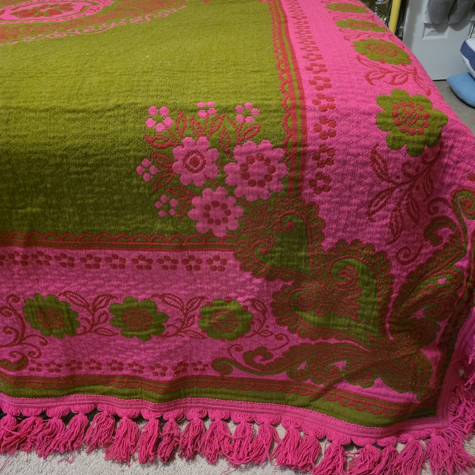 Bolis Old World Creations Wool Blend KING Bedspread 60s Italy Floral Reversible