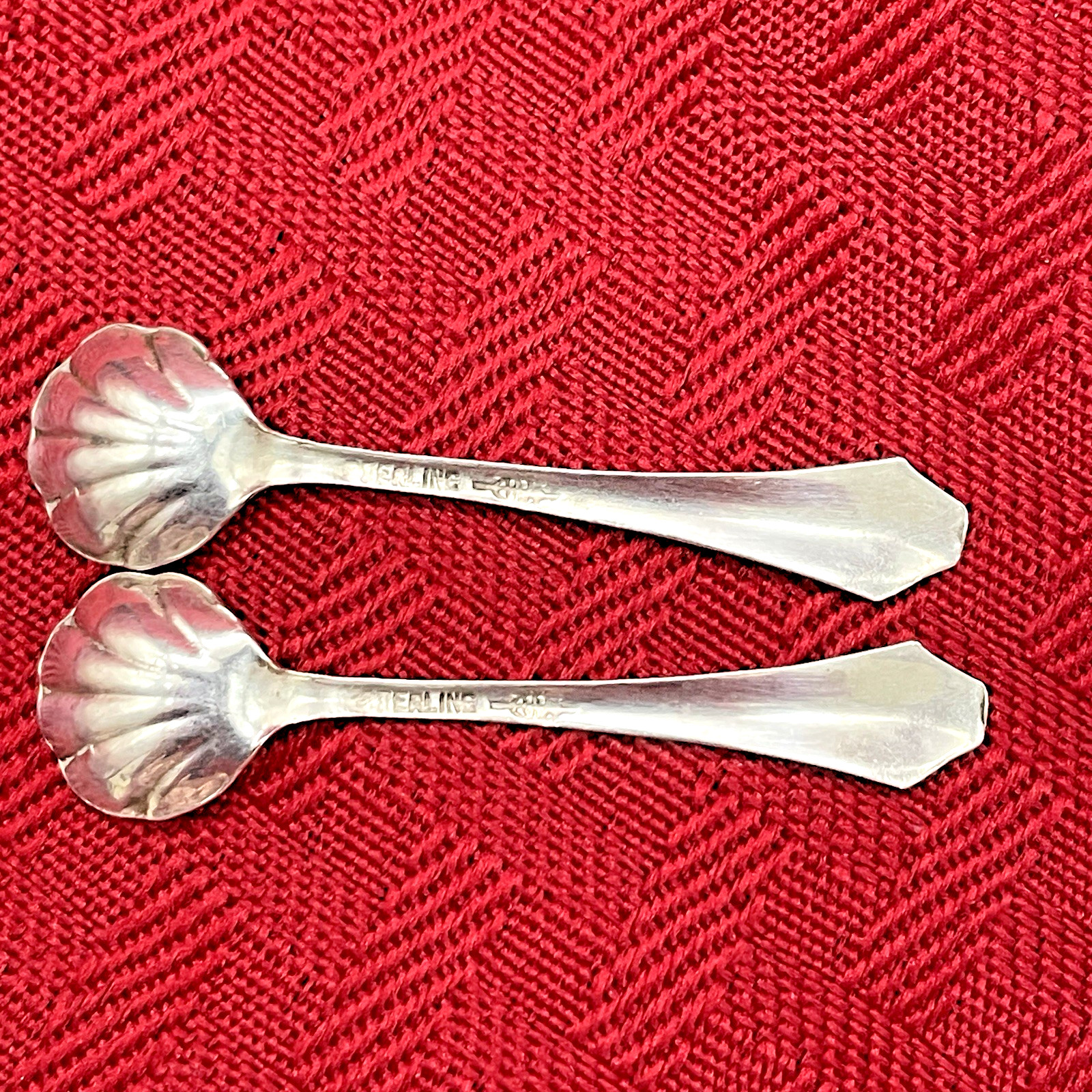 VINTAGE OVAL SALT CELLARS WITH SPOONS AND COBALT BLUE GLASS LINERS SET OF 2
