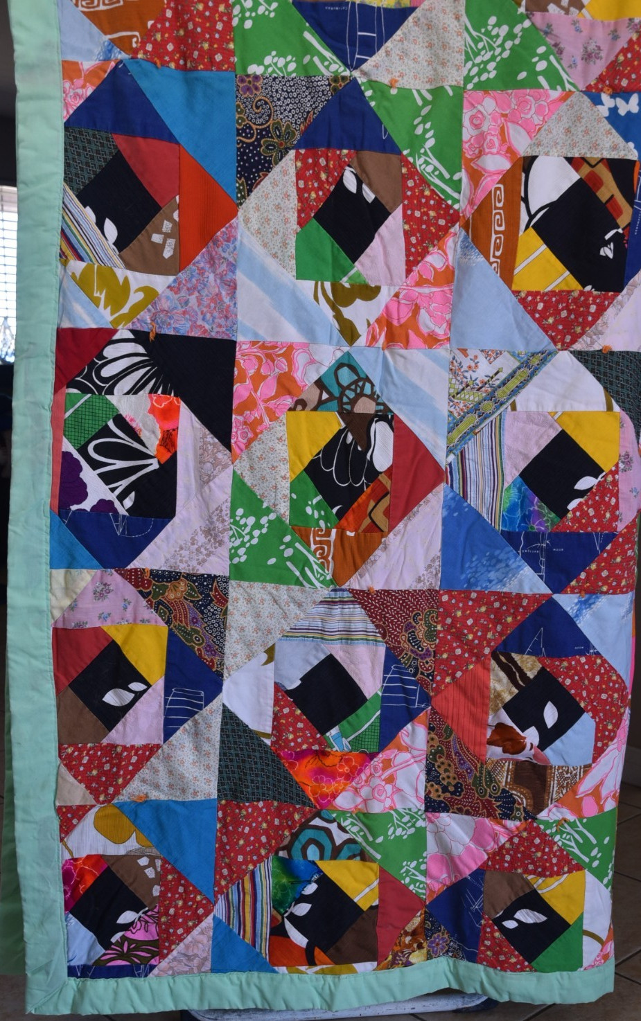 Vintage Patchwork Quilt Farmhouse Handmade Topper Solid Back Colorful Country