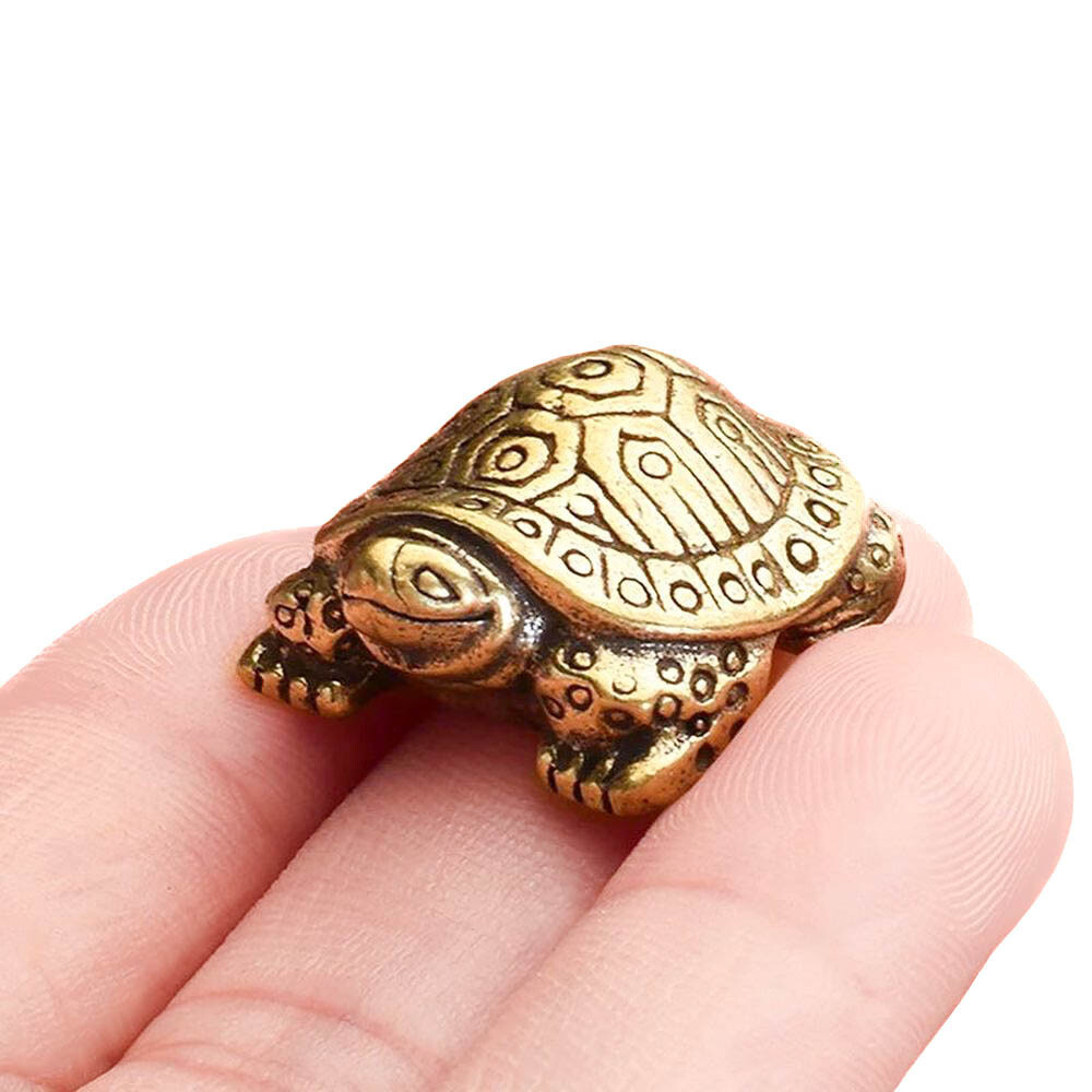 Mini Brass Turtle Figurine Feng Shui Decor – Good Luck Charm, 1″ Solid Brass