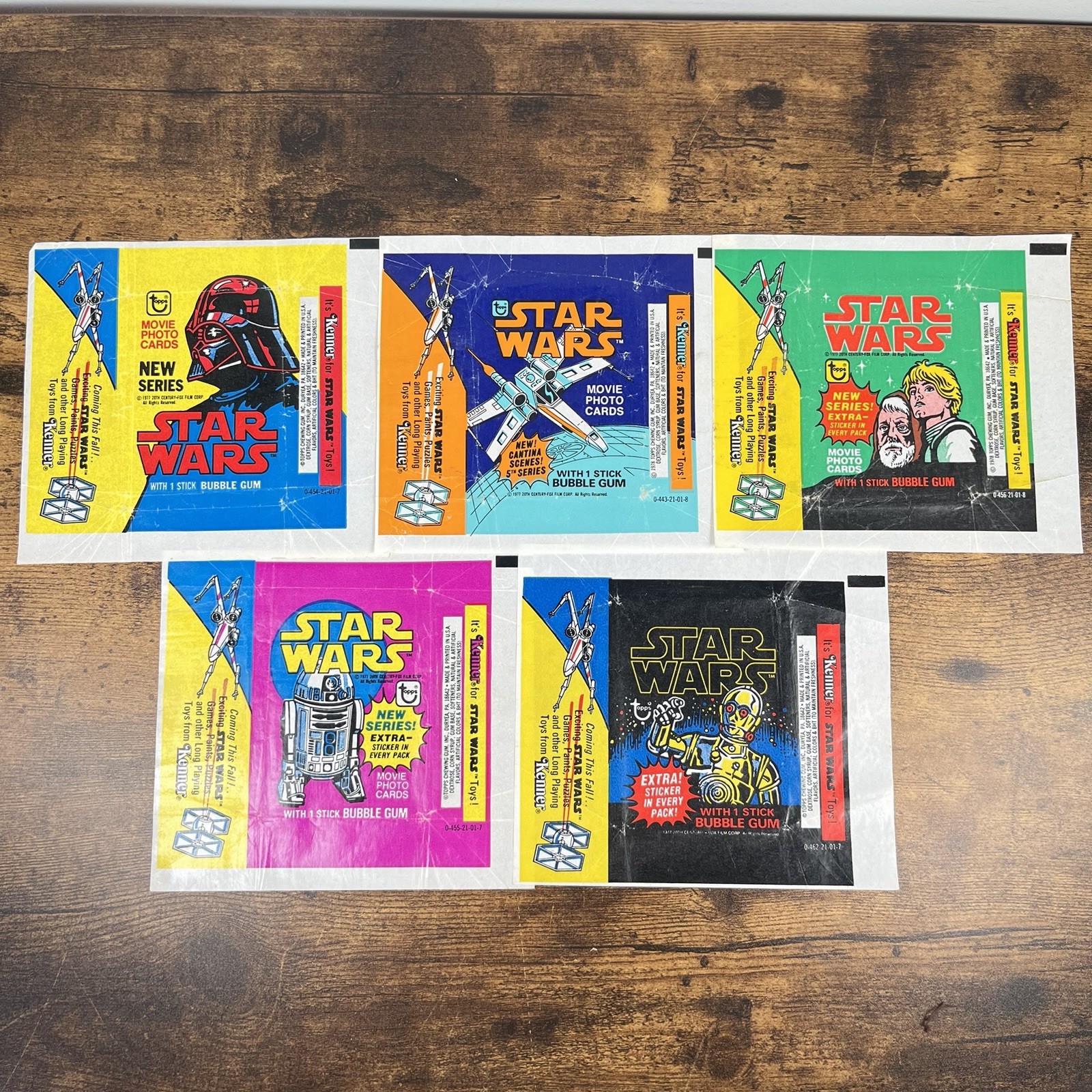 VTG Topps Star Wars Series 1,2,3,4 & 5 – Wax Wrapper Set Lot x5 – Excellent 1977
