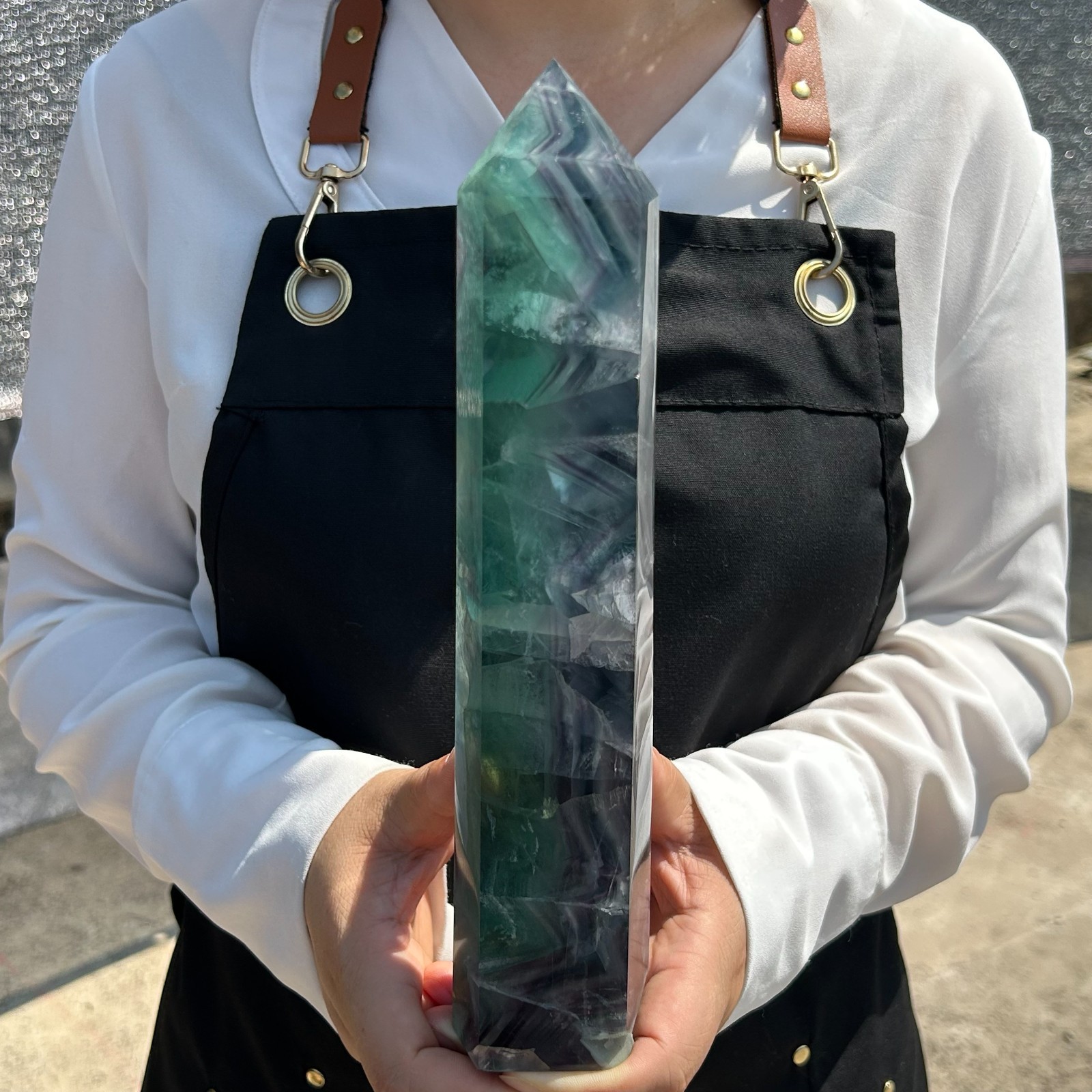 2.83LB Natural Fluorite Quartz Obelisk Crystal Wand Point Healing D2219