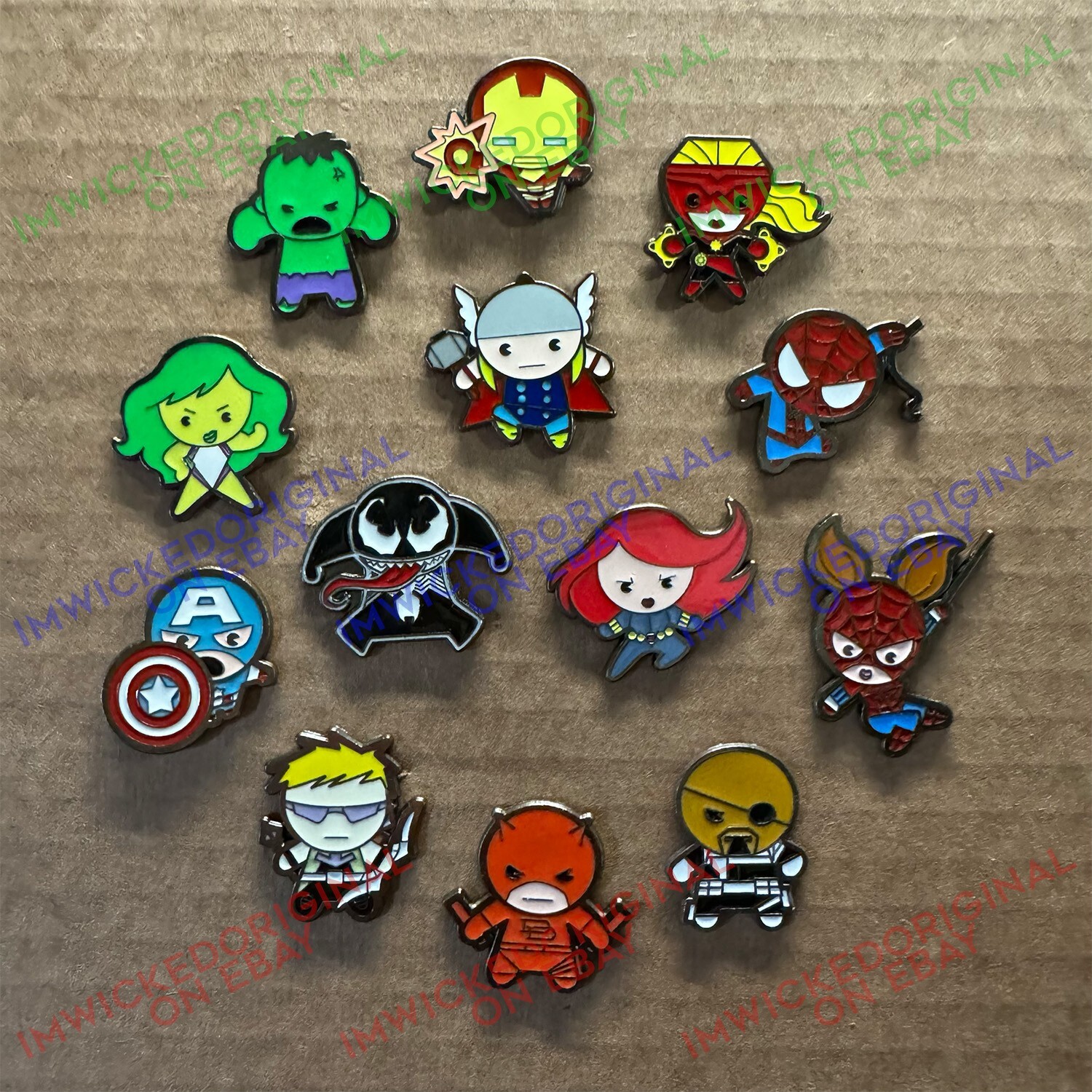 New 13x Disney Marvel Trading Pin Set Avengers Kawaii Art Style Character Parks!