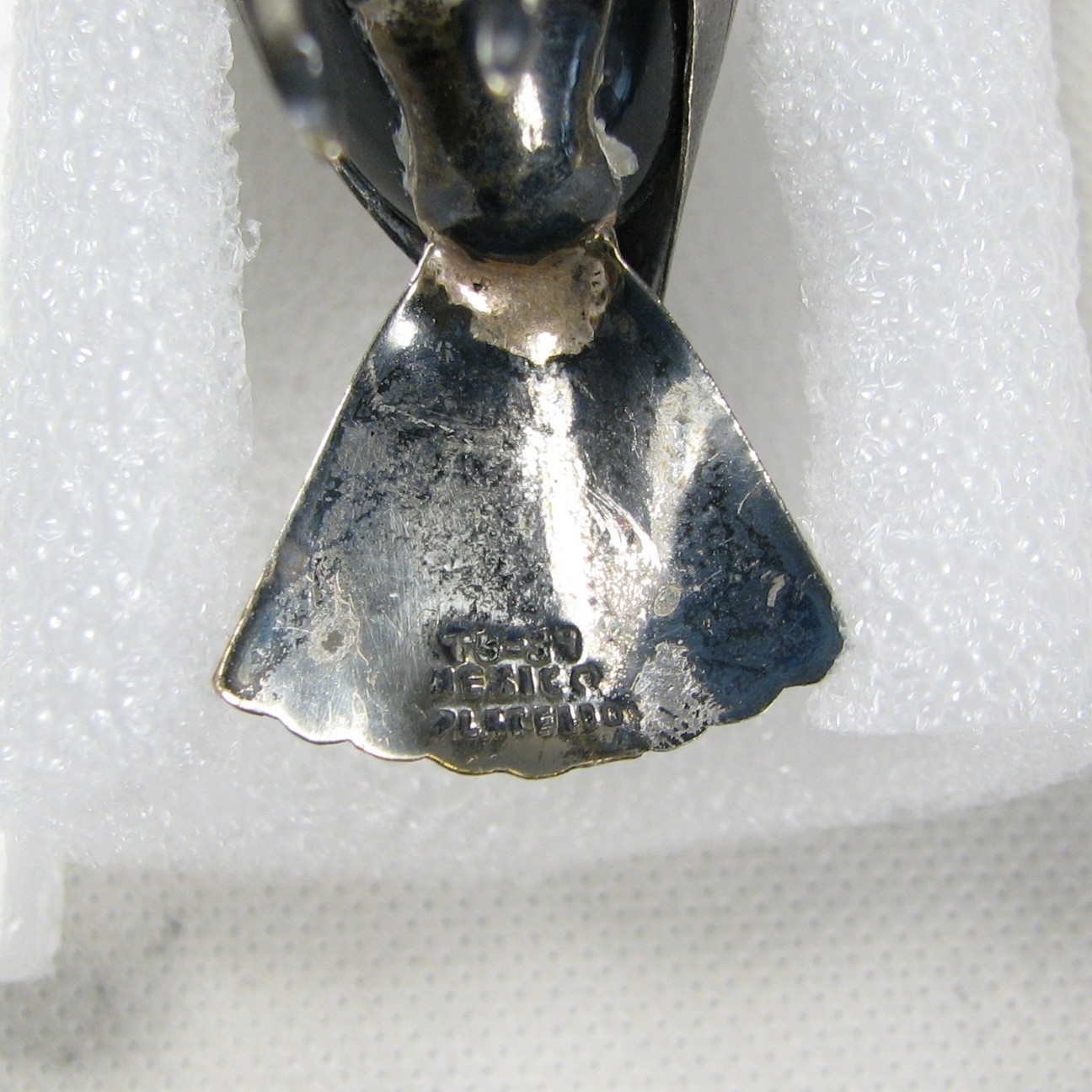 Vintage Silver Plated Bird Figurine Mexico 50s Mixed Metals Black Stone Body