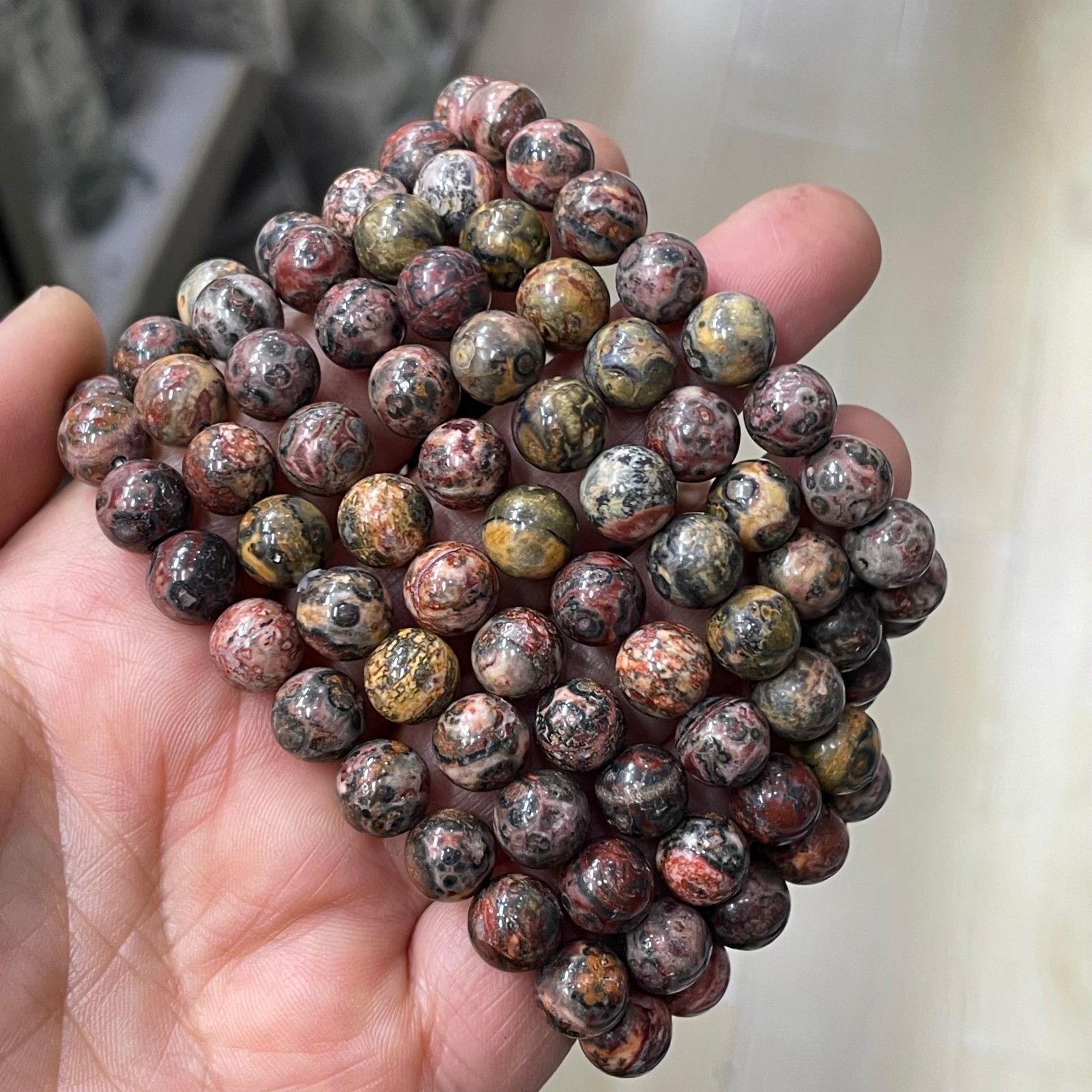 10Pcs 8mm Natural Leopard Jasper stone Quartz Crystal Stretch Bracelet