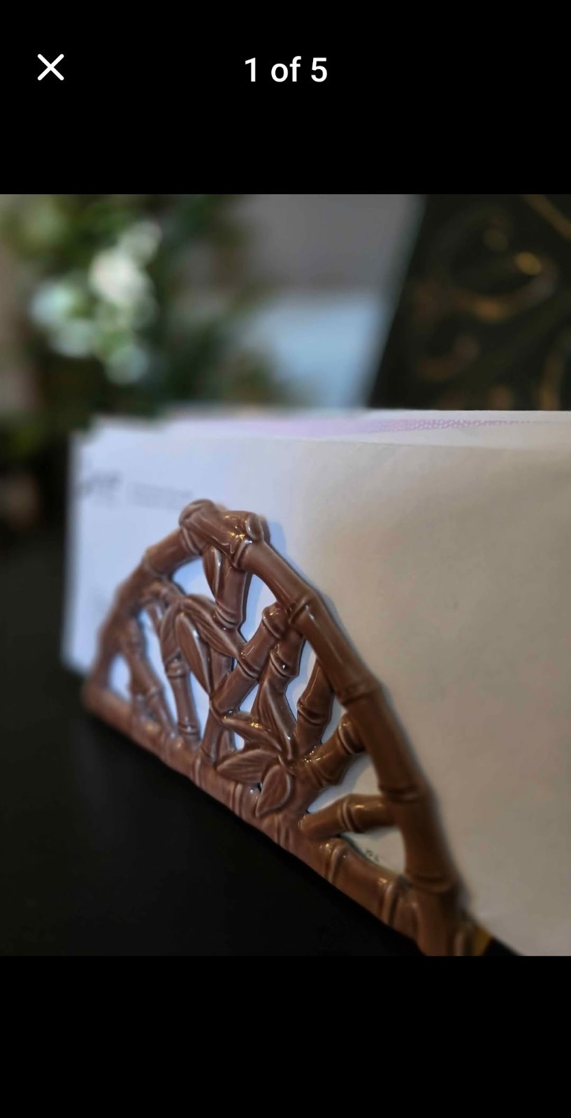 Brown Ceramic Bamboo Pattern Napkin / Mail Holder Nature Theme