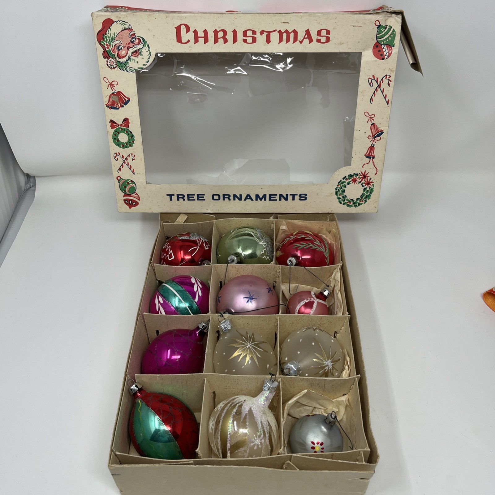 Vtg Lot 12 Santa Land Christmas Ornaments Hand Painted Atomic Balls Poland