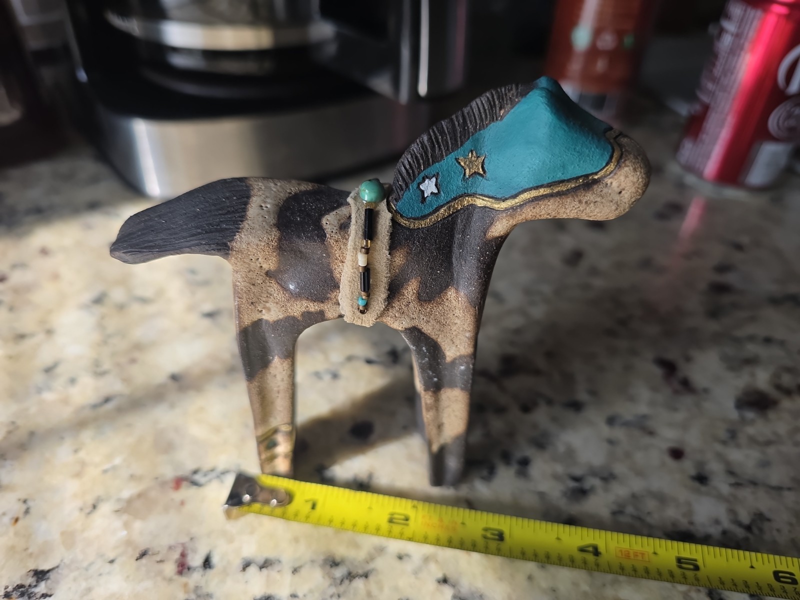 Small Blue Gray and White Horse Art Sculpture In Clay – Signed
