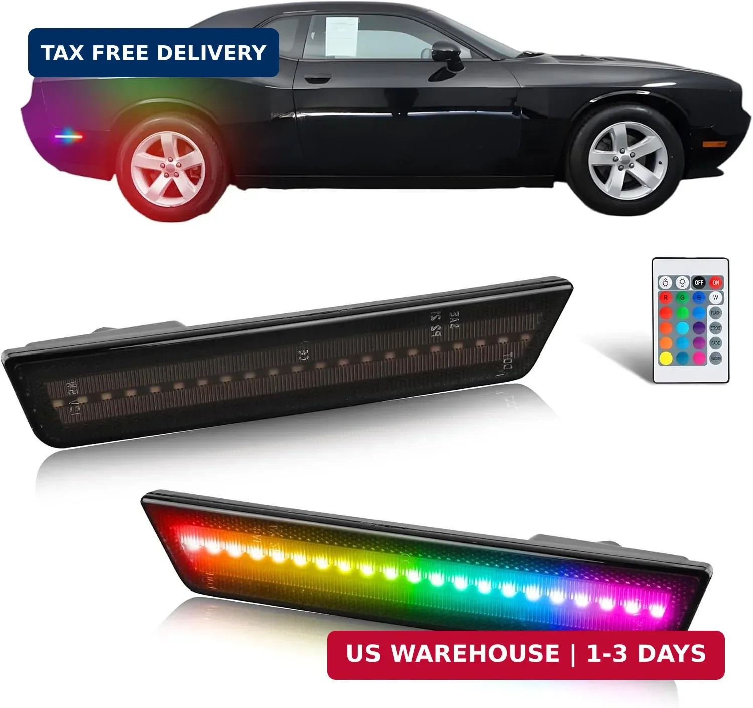 Full LED RGB Side Marker Lights for 2008-2014 Challenger & 2011-2014 Charger, [4