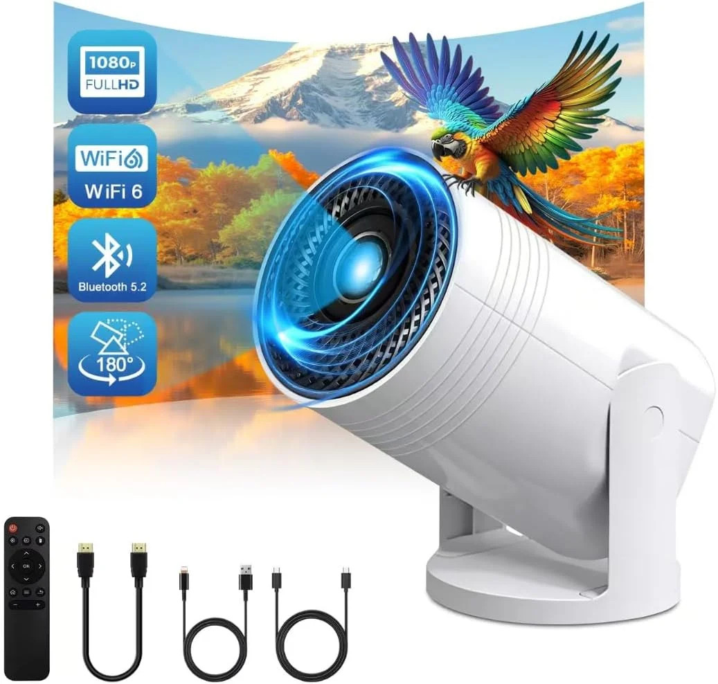 Wireless Mini Projector with WIFI 6 and Bluetooth, 4K 1080P Support Portable Pro