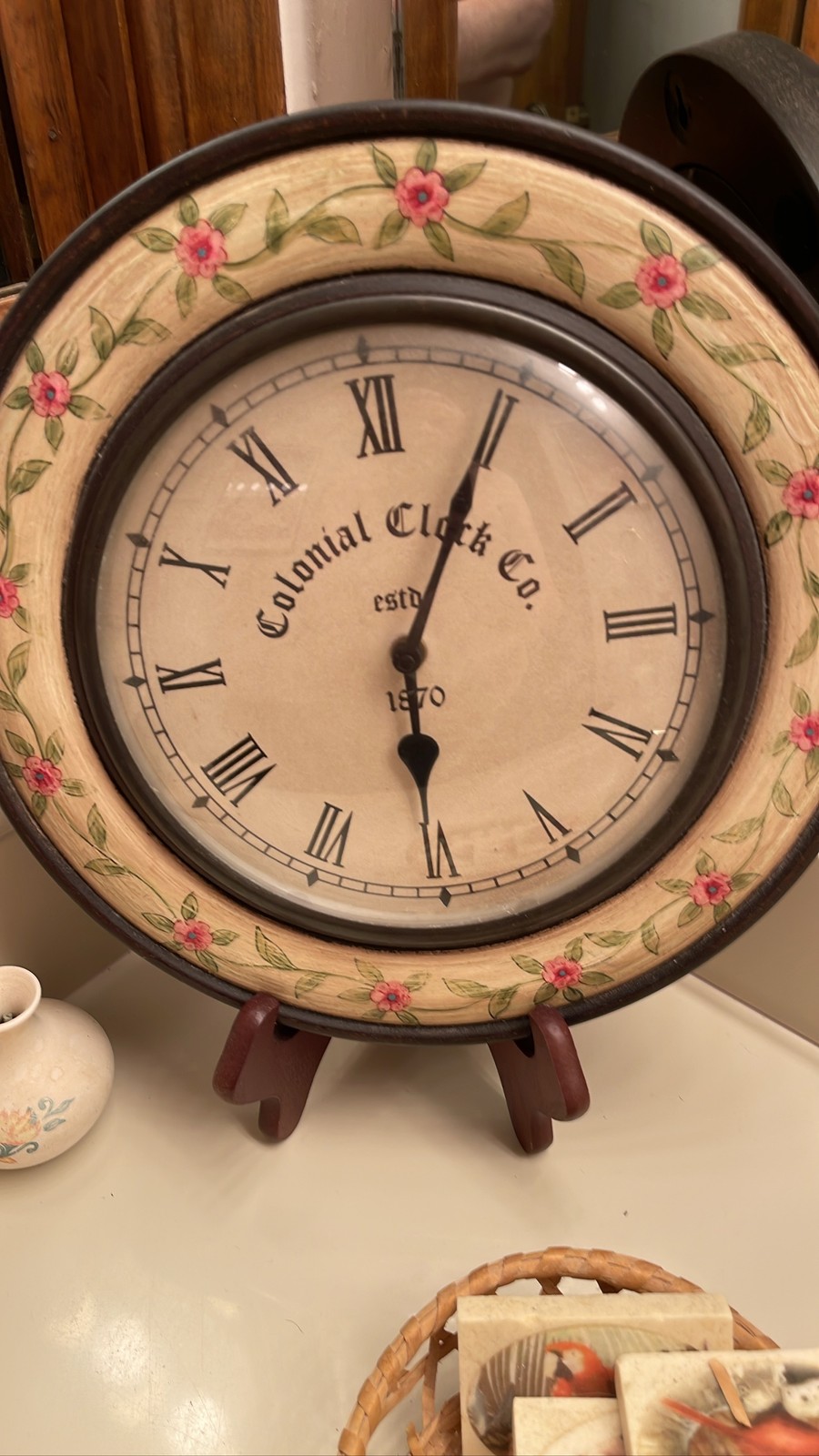 Colonial Clock Co Established 1870 Floral Table Mantel Clock Roman Numeral