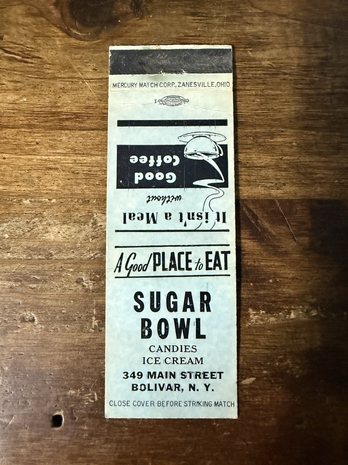 H106 Sugar Bowl Ice Cream Candy Shop Bolivar New York Vintage Matchbook Cover
